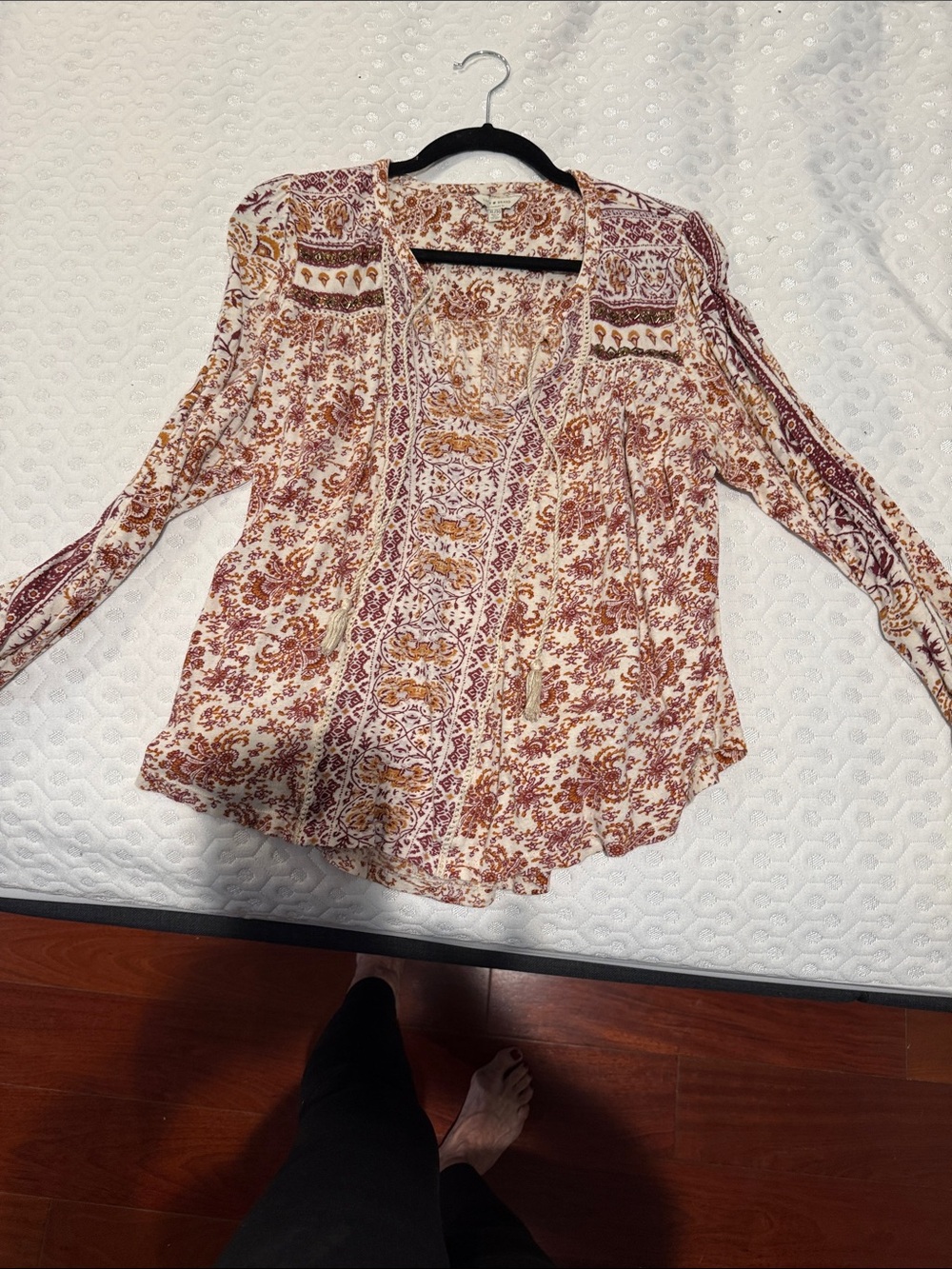 Lucky Brand Floral Lace-Up Tunic - Rust, Cream & Maroon